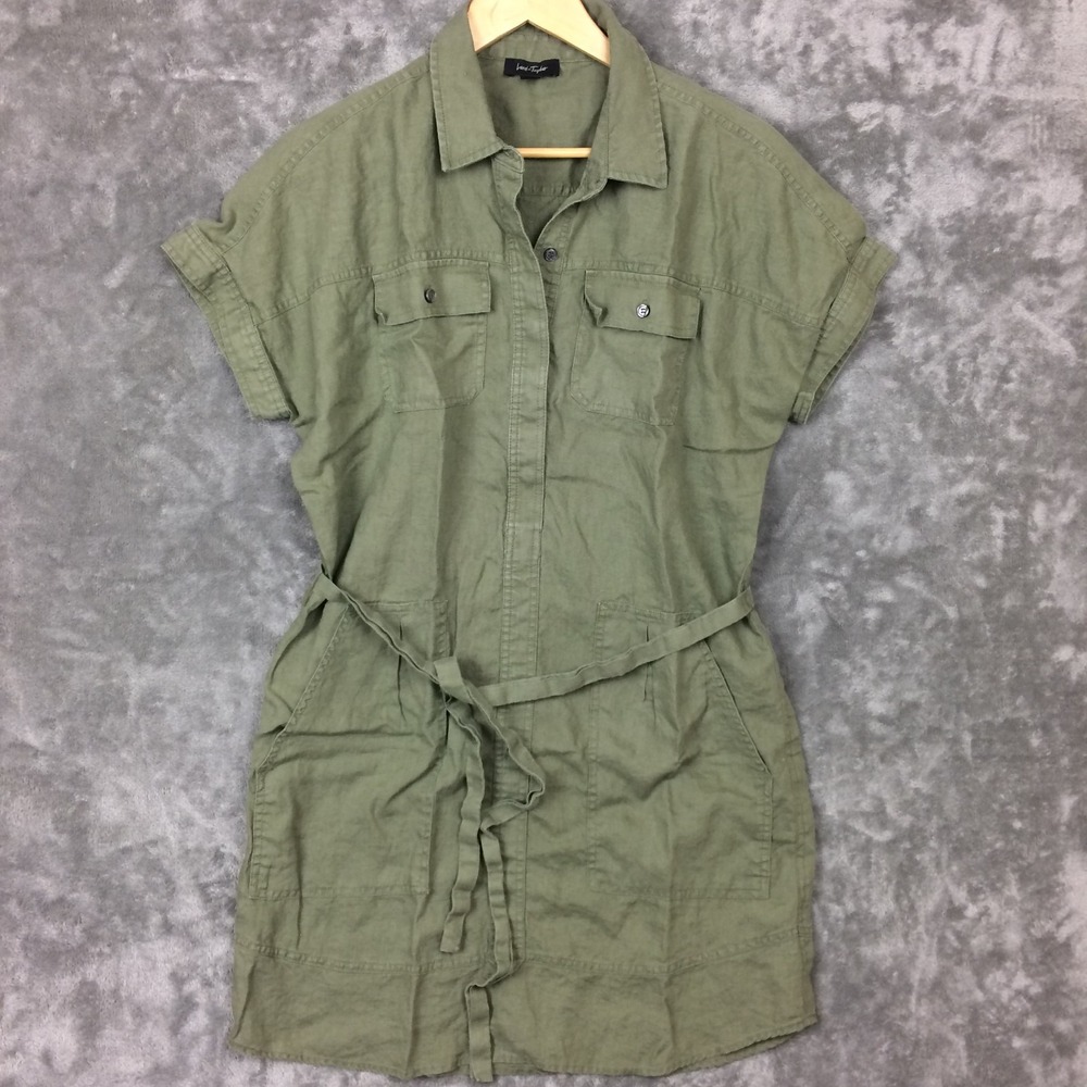 Lord Taylor Linen Dress Womens Large Button Front Coastal Minimalist Belted